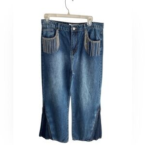 Blue B. Rhinestone Jeans Womens Large Bling Rodeo Western Equestrian Wide Leg